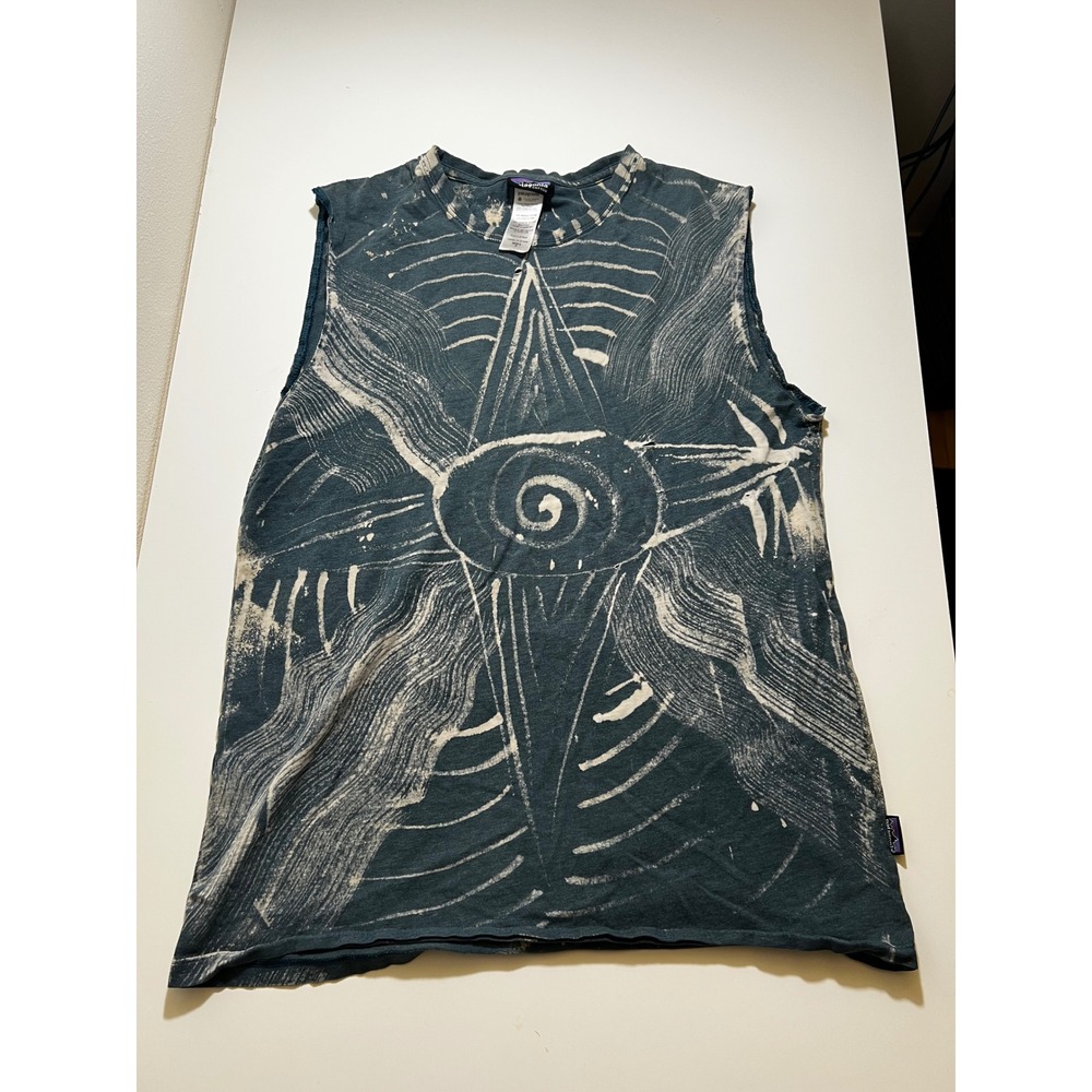Patagonia Mens Tank Top Small Bleach Dye Graphic Sleeveless Cut Off Distressed